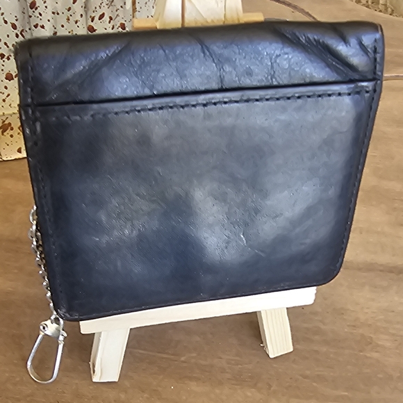 Black Leather Burberry Coin Purse with Key Chain: - Picture 5 of 9